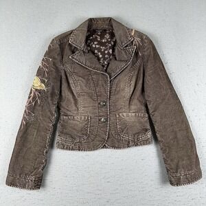 Guess Brown Embroidered Cotton Blend Jacket